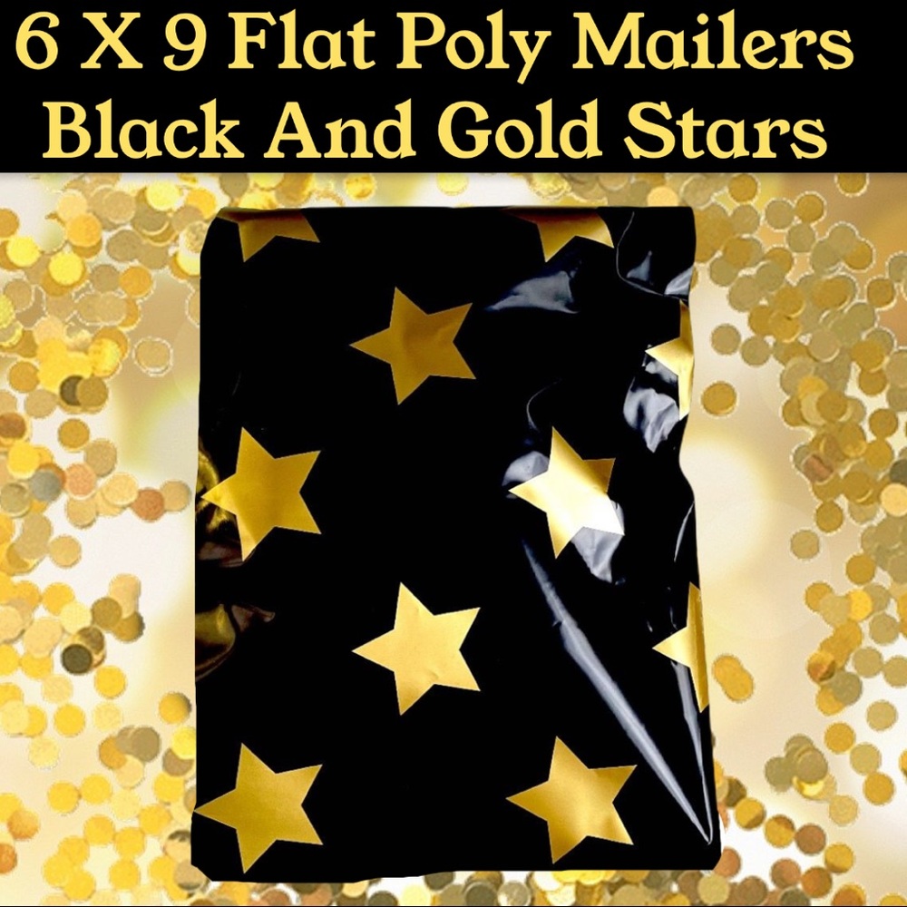 50 6X9 Poly Mailers Black Gold Star Envelopes PRICE FIRM - Picture 5 of 6